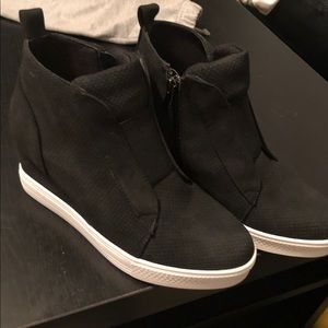 Black Faux Suede Wedge Sneakers